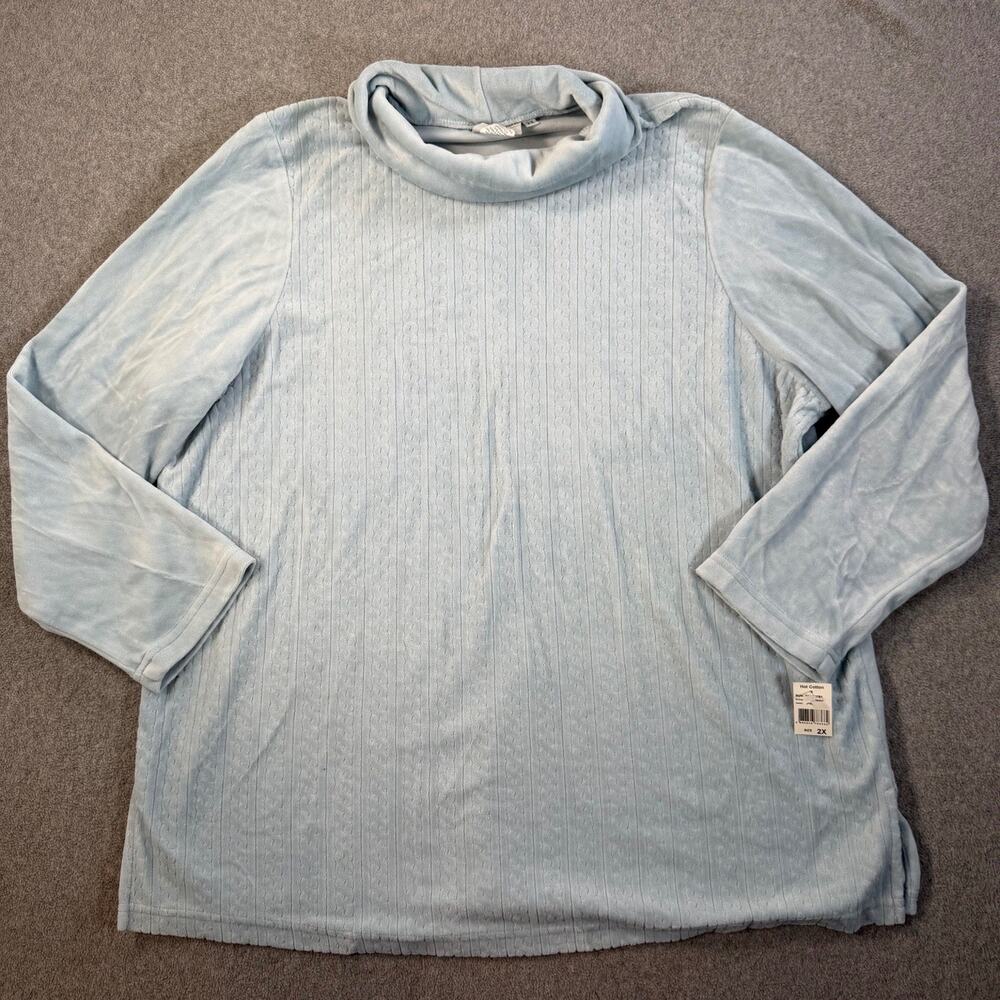 Hot Cotton Woman Plus Size 2X Light Blue Velour Cowl Neck Pullover Top New